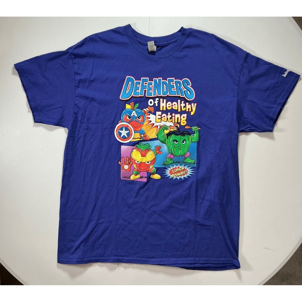 Marvel Avengers Parody School Lunch Iron Man Capt America T Shirt Men XL Purple